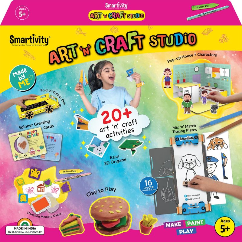 Smartivity Art 'N' Craft Studio Kit | DIY Arts & Crafts STEM Activity Set for Kids | Creative Learning Toy