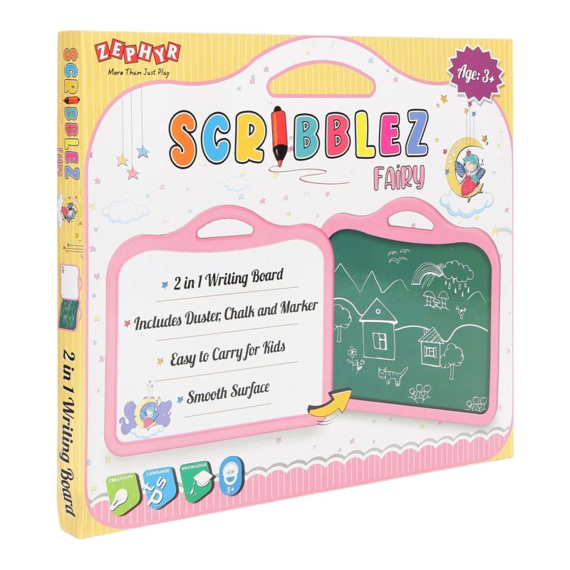 Scribblez Fairy 2-in-1 Writing Board for Kids | Whiteboard & Chalkboard with Marker, Chalk & Duste
