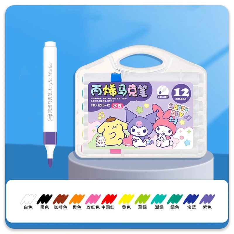 Sanrio-Themed 12-Piece Acrylic Marker Set – Vibrant Paint Pens for DIY Crafts, Rock Painting & Art Projects