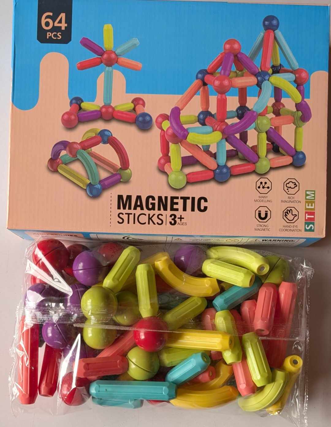 64 PCS Magnetic Sticks Building Set – Creative STEM Toy for Kids
